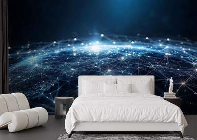 An abstract image of a glowing network connecting the Earth. Wall mural