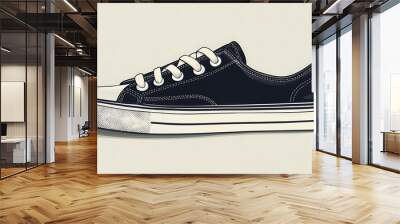 Black and white illustration of a classic style sneaker. Wall mural