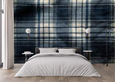 Blue and white plaid fabric background. Wall mural