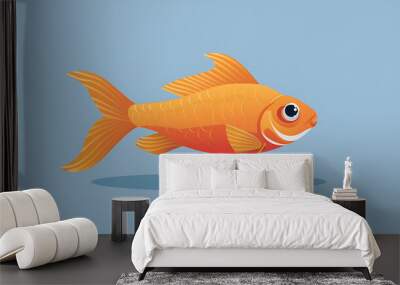 Cartoon illustration of a goldfish swimming in a blue tank. Wall mural