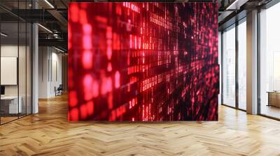 Close-up of a wall of binary code in red glowing light. Wall mural