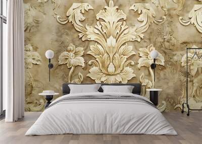 Close up of ornate, embossed, beige wallpaper. Wall mural