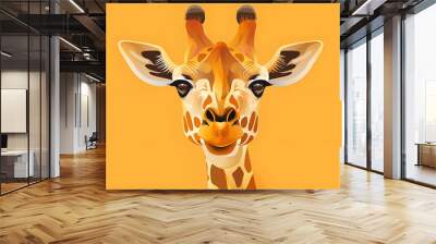 Close-up portrait of a cute giraffe with big eyes on an orange background. Wall mural