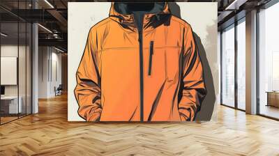 Closeup of a bright orange jacket with a black zipper. Wall mural