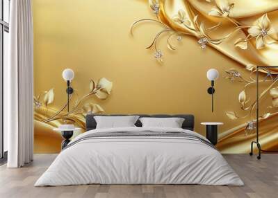 Elegant gold background with floral design and diamond accents. Wall mural