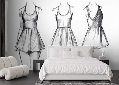 Hand drawn fashion sketch of a woman wearing a short, sleeveless dress. Wall mural