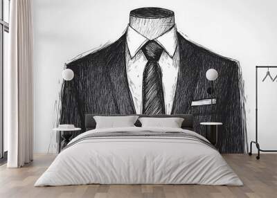 Hand drawn sketch of a black suit and tie. Wall mural