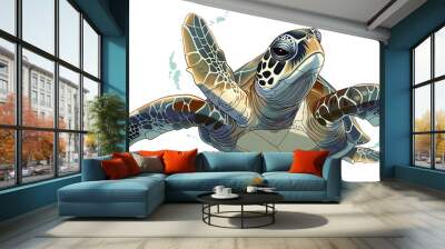 Illustration of a sea turtle swimming in the ocean. Wall mural