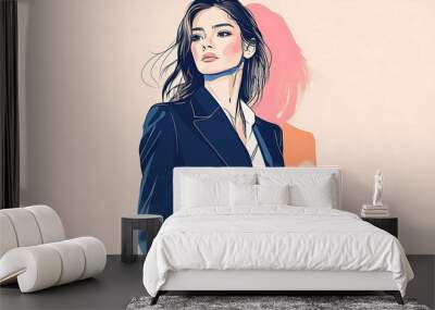 Illustration of a stylish woman in a blue blazer. Wall mural