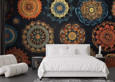 Intricate mandala pattern in warm colors. Wall mural