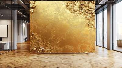 Ornate golden floral patterns on a textured gold background. Wall mural