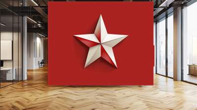 Red and white star with 3D effect on a red background. Wall mural