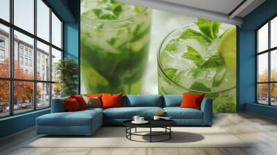 Refreshing and delicious mojito cocktail with lime and mint. Perfect for summer parties and get-togethers. Wall mural