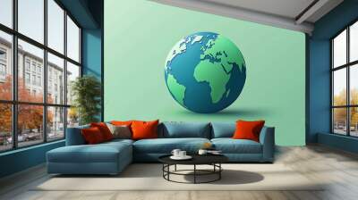 Simple green and blue earth globe icon on a green background. Wall mural