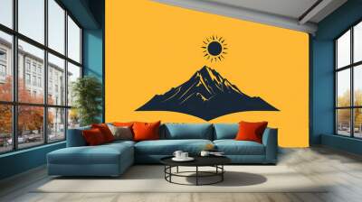 Simple minimalist graphic design of a mountain and the sun. Wall mural