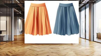 Two pleated skirts in peach and blue, isolated on white. Wall mural