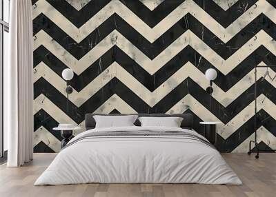 Vintage black and white chevron pattern. Wall mural