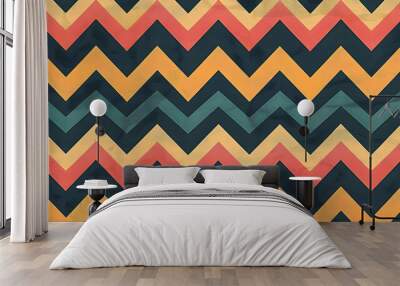 Vintage chevron pattern in yellow, orange, red, blue, and black. Wall mural