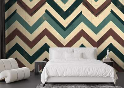 Vintage chevron pattern with distressed texture. Wall mural