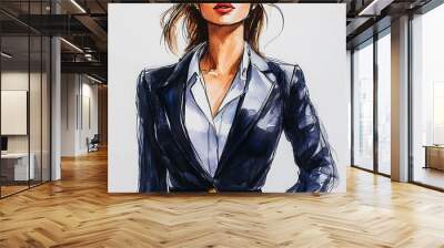 Watercolor painting of a woman wearing a black blazer. Wall mural