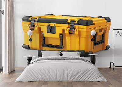 Yellow toolbox with black handles and clasps. Wall mural