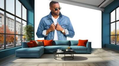 African american man, cool hip stylish and trendy casual attire, isolated on white Wall mural