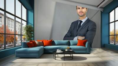 businessman posing confident and positive in professional workplace office with space Wall mural