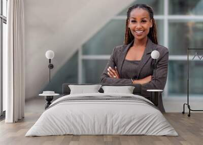 Cheerful smiling businesswoman portrait, happy african american corporate executive at work Wall mural