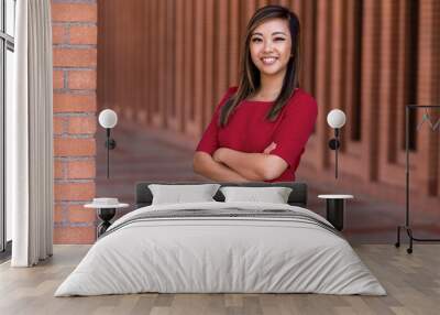 cute attractive asian female career business professional standing strong and cheerful Wall mural