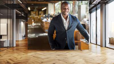 handsome attractive african american modern professional smile standing confidently at the large int Wall mural