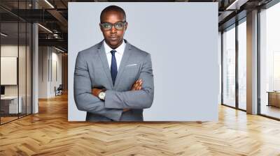 Isolated serious african american business man, lawyer, attorney looking strong and confident Wall mural