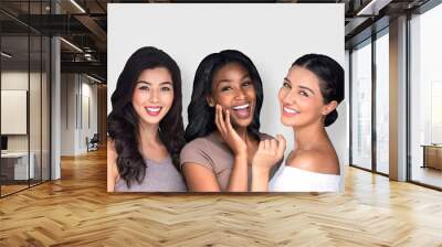 mixed race multi-ethnic female friends having fun natural and laughing together perfect smile Wall mural