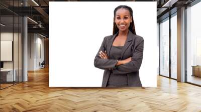 Portrait of a happy African American female company leader, CEO, boss, executive, isolated on white background Wall mural