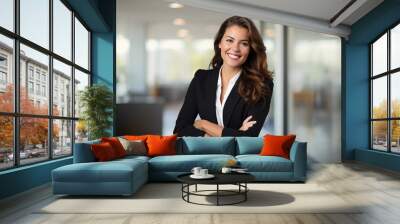 Professional business woman headshot in modern office background, real estate, legal, attorney, finance and sales Wall mural