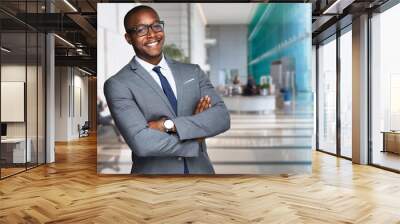 smiling happy and successful ceo business man corporate executive in large downtown building Wall mural