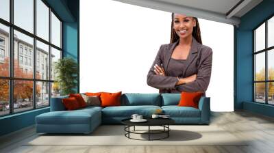 Warm, friendly, beautiful cheerful african american executive business woman isolated on white background Wall mural