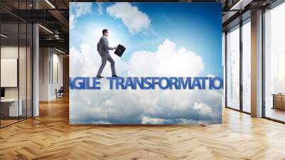 Agile transformation concept with businessman walking on tight r Wall mural