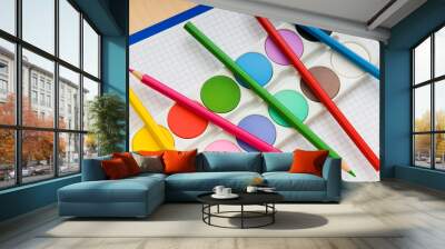 Art concept with painters palette and paint brush Wall mural