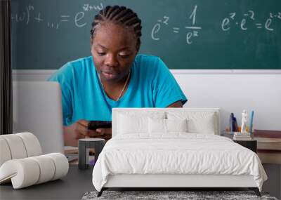 Black female student in front of chalkboard   Wall mural