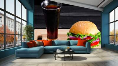 Burger served in bun in nutrition fast food concept Wall mural