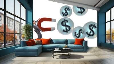 Businessman catching dollars on horseshoe magnet Wall mural