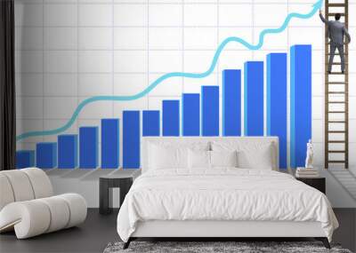 Businessman climbing towards growth in statistics Wall mural