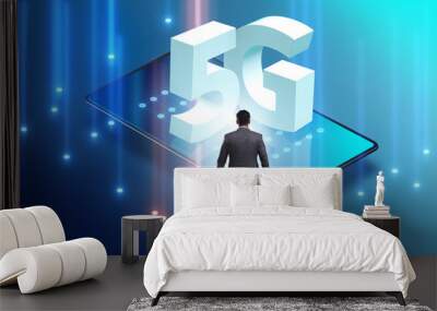 Businessman in 5g high internet speed concept Wall mural