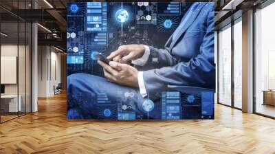 Businessman in data management concept Wall mural