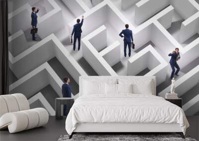 Businessman is trying to escape from maze labyrinth Wall mural