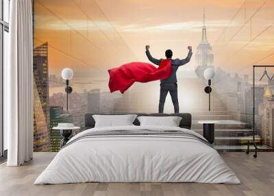 Businessman superhero successful in career ladder concept Wall mural