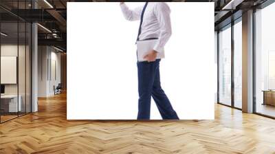 Businessman walking standing side view isolated on white backgro Wall mural