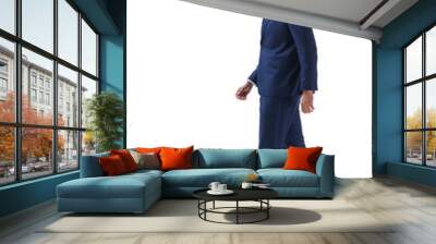 Businessman walking standing side view isolated on white backgro Wall mural