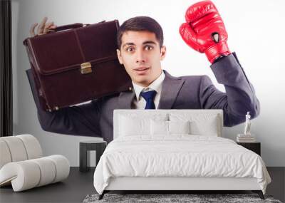 Businessman with boxing gloves on white Wall mural