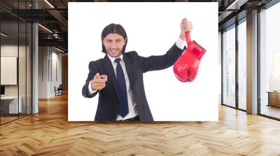 Businessman with boxing gloves on white Wall mural